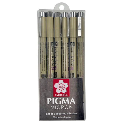 Sakura Pigma Micron Pen & BRUSH Assorted Black Set 6 - Art Supplies Online